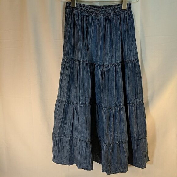 Alfred Dunner Beaded Denim Maxi Skirt 12P Elastic Waist Blue Jean Boho Midi - Picture 7 of 12